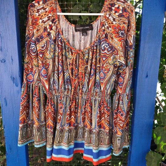 Colleen Lopez Multi-color Round Neck Blouse Size L - Picture 10 of 16